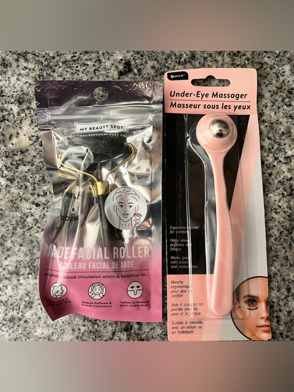 Under-Eye Massager & Jade Facial Roller Set - Pink & Green NIP